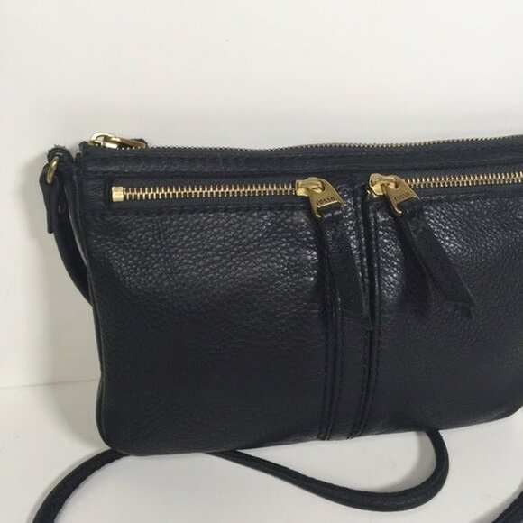 Fossil Double Zip Front Black Leather Crossbody - Picture 5 of 6